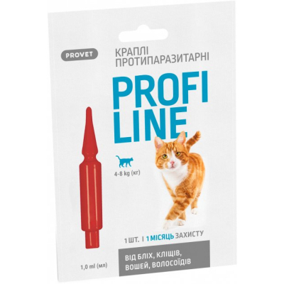 Краплі для тварин ProVET Profiline інсектоакарицид для котів 4-8 кг 1/1 мл (4823082431120)