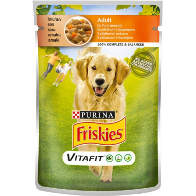 Вологий корм для собак Purina Friskies з куркою та морквою у підливці 100 г (7613035800847)