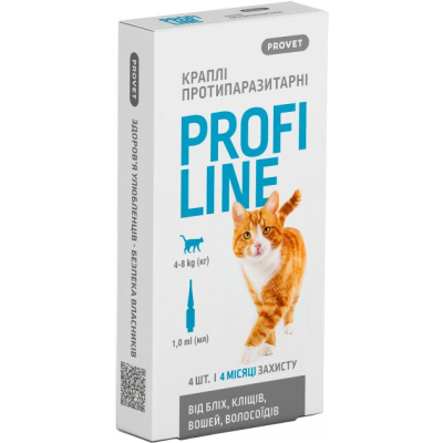 Краплі для тварин ProVET Profiline інсектоакарицид для котів 4-8 кг 4/1 мл (4823082431106)