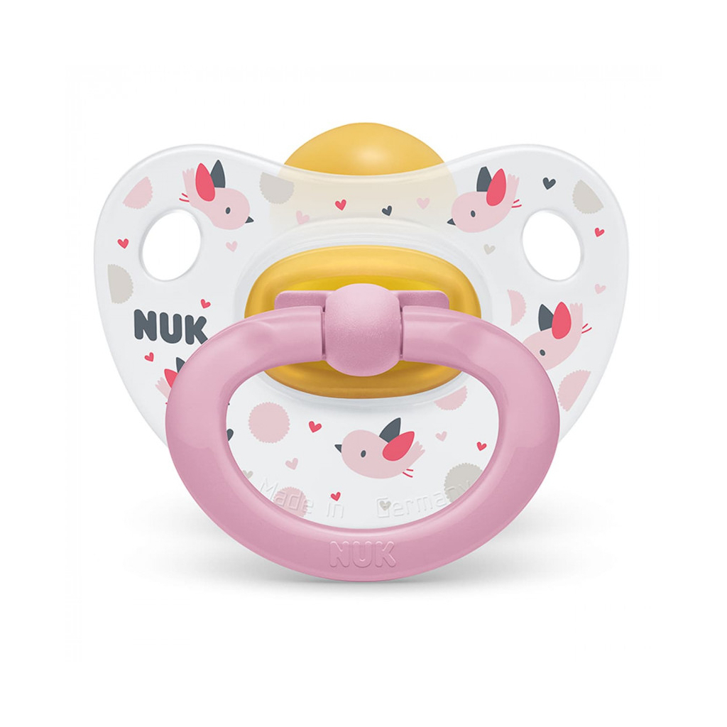 Пустушка Nuk Happy Kids Пташки, 0-6 міс. біла з рожевим (3952325)