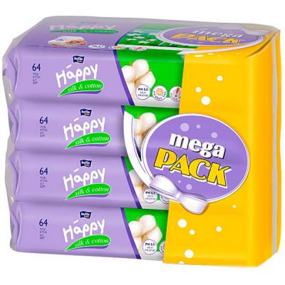 Дитячі вологі серветки Bella Baby Happy Silk & Cotton Mega Pack 4 х 64 шт (5900516015015)