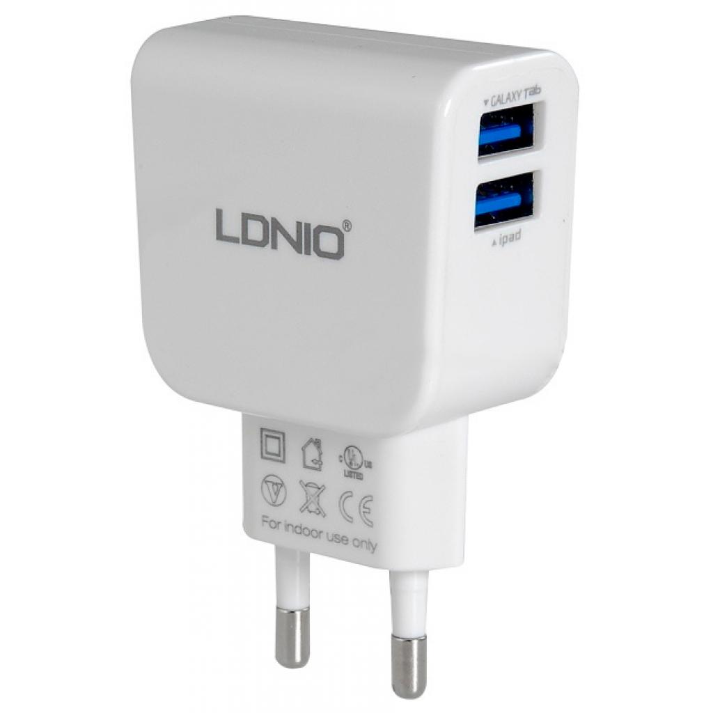 Зарядний пристрій LDNIO DL-AC56 (2*USB, 2.1A, White) (29553)