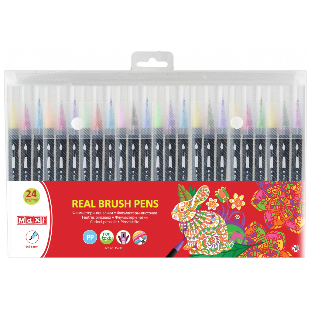 Фломастери Maxi пензлики REAL BRUSH акварельні, 24 кольори, лінія 0,5-6 мм (MX15230)