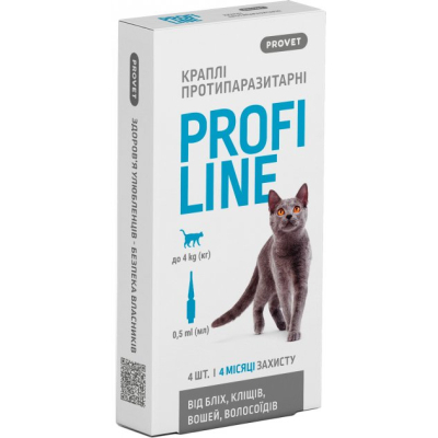 Краплі для тварин ProVET Profiline інсектоакарицид для котів до 4 кг 4/0.5 мл (4823082431113)