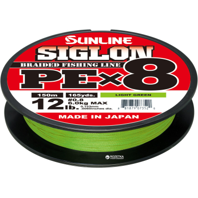 Шнур Sunline Siglon PE х8 150m 0.3/0.094mm 5lb/2.1kg Light Green (1658.09.60)