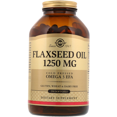 Трави Solgar Лляне Масло, Flaxseed Oil, 1250 мг, 250 гелевих капсул (SOL-01071)