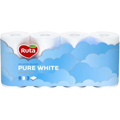 Туалетний папір Ruta Pure White 3 шари 8 рулонів (4820023747555)