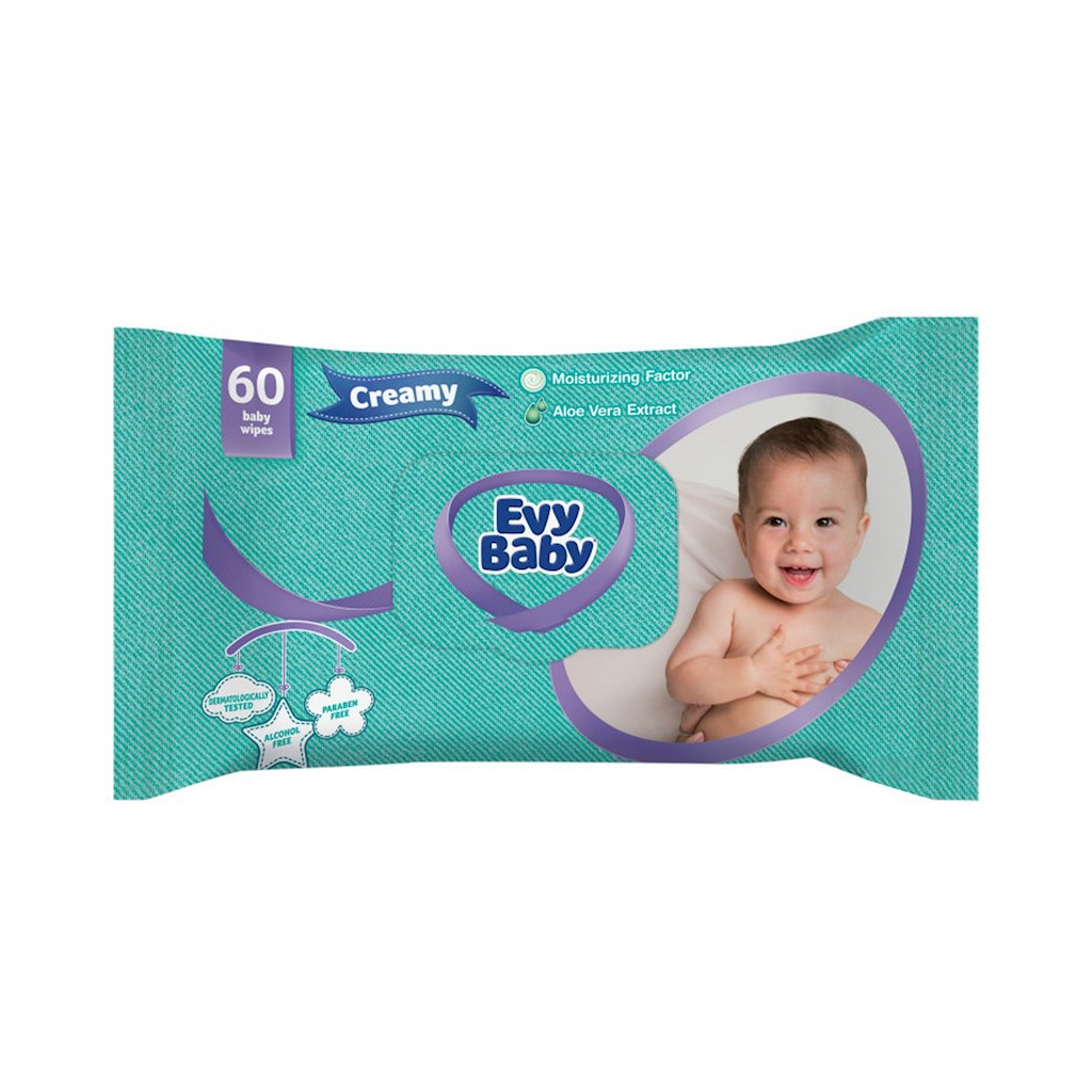 Дитячі вологі серветки Evy Baby Creamy 60 шт (8690506404543)