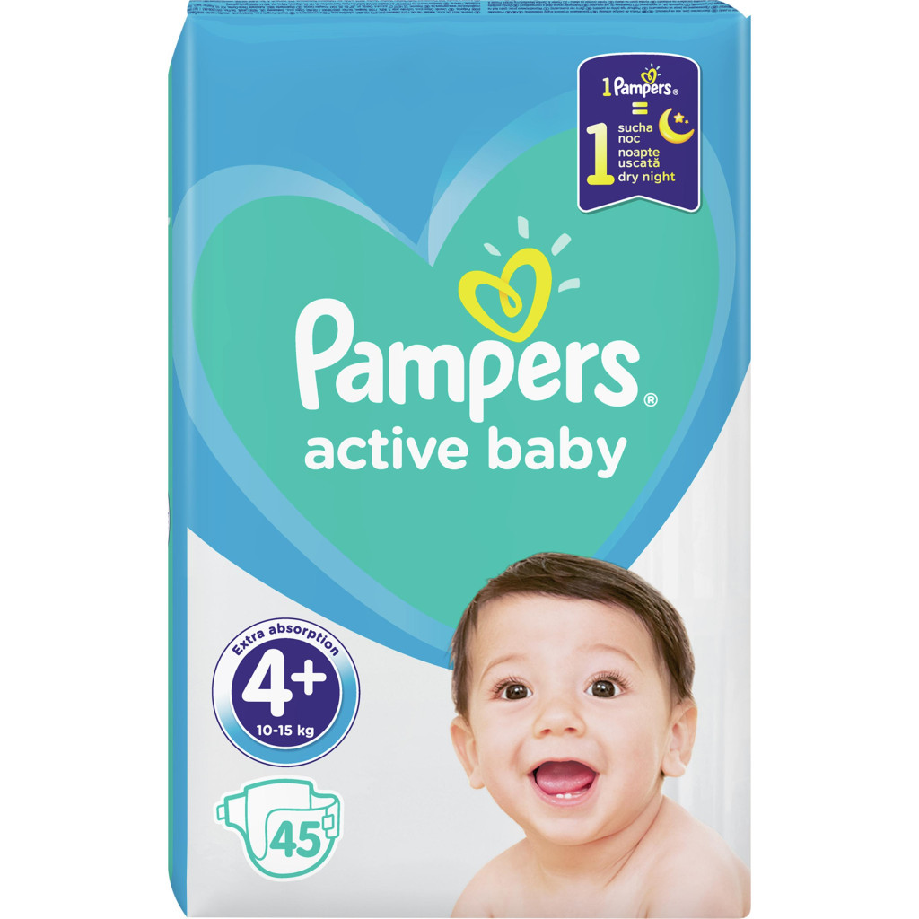 Підгузок Pampers Active Baby Maxi Plus Розмір 4+ (10-15 кг) 45 шт (8001090950017)