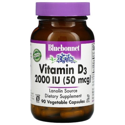 Вітамін Bluebonnet Nutrition Вітамін D3 2000 МО, Vitamin D3, 90 вегетаріанських капсул (BLB-00314)