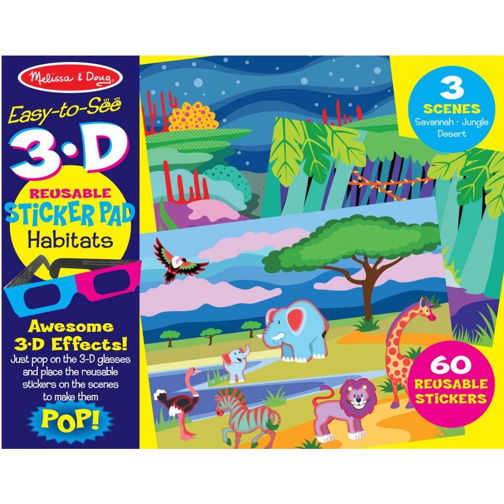 Набір для творчості Melissa&Doug Багаторазові 3D наліпки з окулярами Місця існування тварин (MD9376)