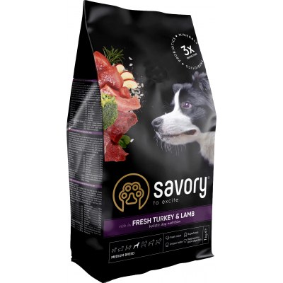 Сухий корм для собак Savory Medium Breed rich in Fresh Turkey and Lamb 1 кг (4820232630259)