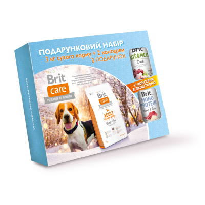 Сухий корм для собак Brit Care Подарунковий набір Adult Medium Breed Lamb and Rice 3 кг + 2 консерви (8595602564002)