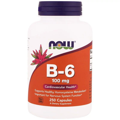 Вітамін Now Foods Вітамін В6 (Піридоксин), Vitamin B6, 100 мг, 250 капсул (NOW-00458)