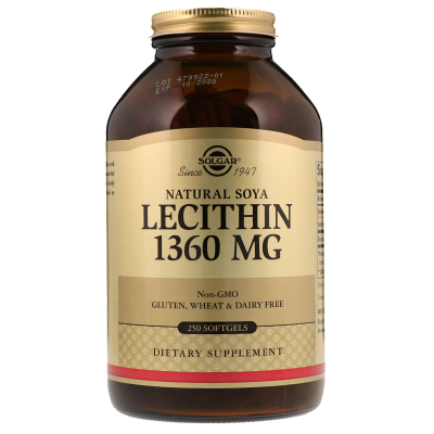 Амінокислота Solgar Лецитин Невібіленій 1360 мг, Natural Soya Lecithin, 250 жела (SOL-01541)