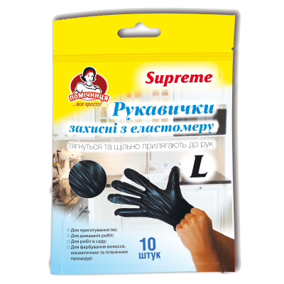 Рукавички господарські Помічниця ТПЕ Supreme Чорні L 10 шт. (4820212004773)