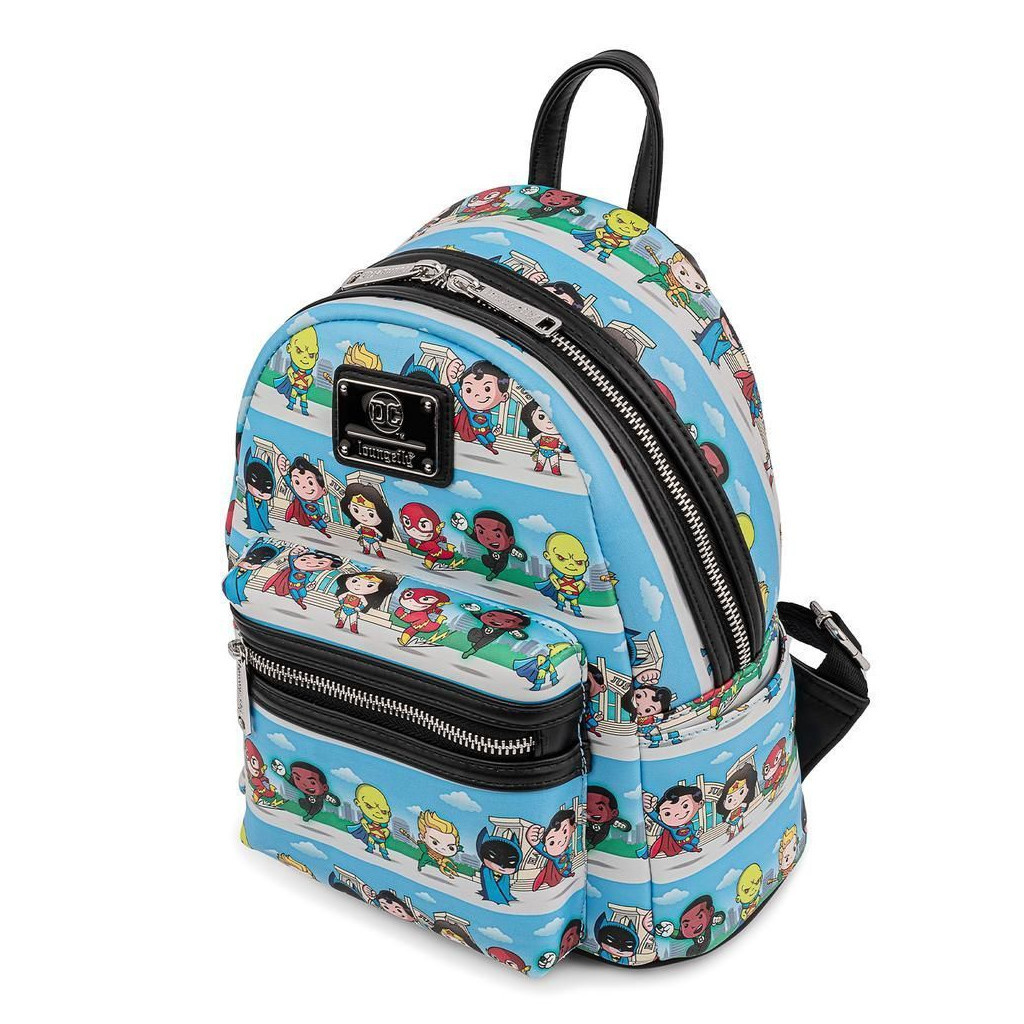 Рюкзак шкільний Loungefly DC - Superheroes Chibi Lineup AOP Mini Backpack (DCCBK0062)