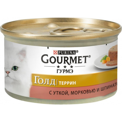 Паштет для котів Purina Gourmet Gold. З качкою, морквою і шпинатом. Шматочки в паштеті 85 г (7613033728778)