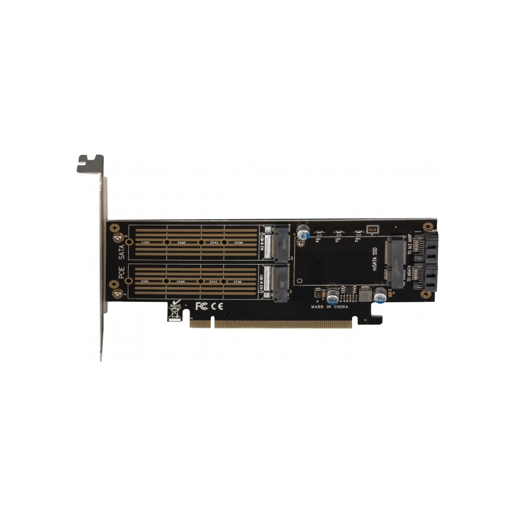 Плата розширення Frime PCI-E x16 до 2xM.2 (NVME+SATA) + 1x mSATA (ECF-PCIEtoSSD009.LP)