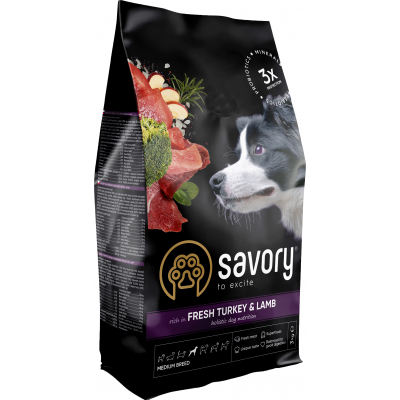 Сухий корм для собак Savory Medium Breed rich in Fresh Turkey and Lamb 3 кг (4820232630266)