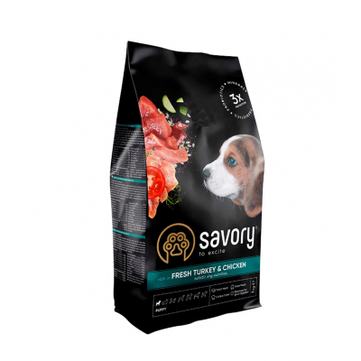 Сухий корм для собак Savory Puppy rich in Fresh Turkey and Chicken 1 кг (4820232630280)