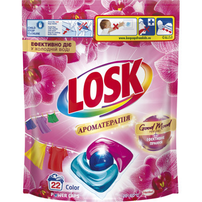 Капсули для прання Losk Power Caps Color Ароматерапія Ефірні масла та аромат Малазійської квітки 22 шт. (9000101802467)