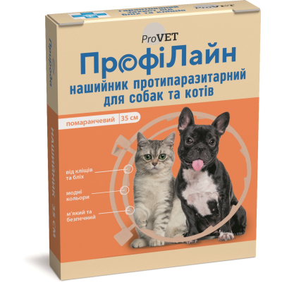 Нашийник для тварин ProVET проти бліх та кліщів для котів і собак 35 см помаранчевий (4823082410194)