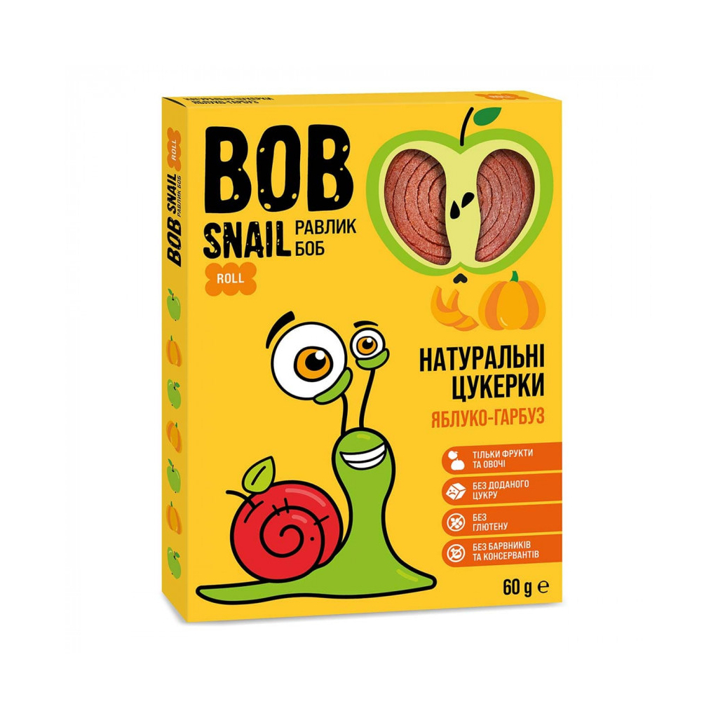 Цукерка Bob Snail Равлик Боб Яблучно-Гарбуз 60 г (4820162520200)