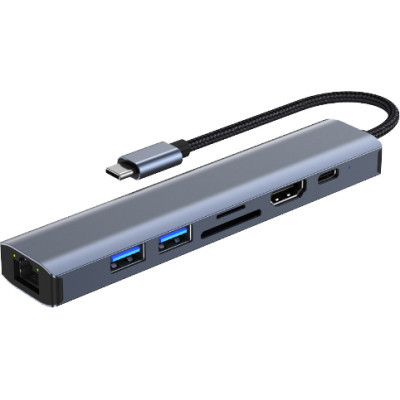 Концентратор Dynamode 7-in-1 USB-C to HDTV 4K/30Hz, 2хUSB3.0, RJ45, USB-C PD 100W, SD/MicroSD (BYL-2303)