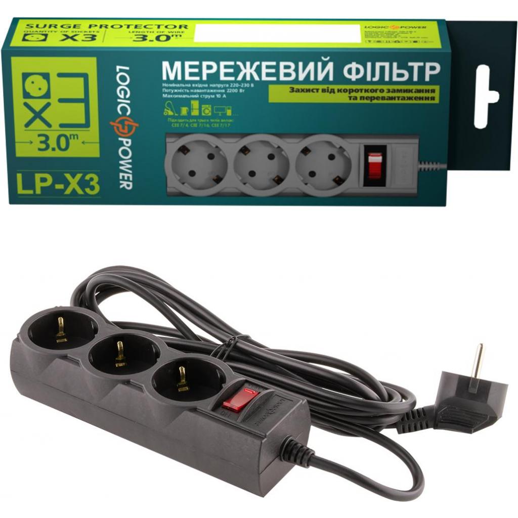 Мережевий фільтр живлення LogicPower LP-X3, 3m (9582)