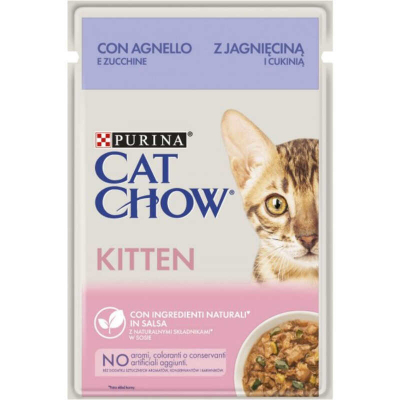 Вологий корм для кішок Purina Cat Chow Kitten з ягням та цукіні в желе 85г (8445290426536)