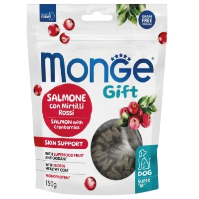 Ласощі для собак Monge Gift Dog Skin support лосось з журавлиною 150 г (8009470085731)