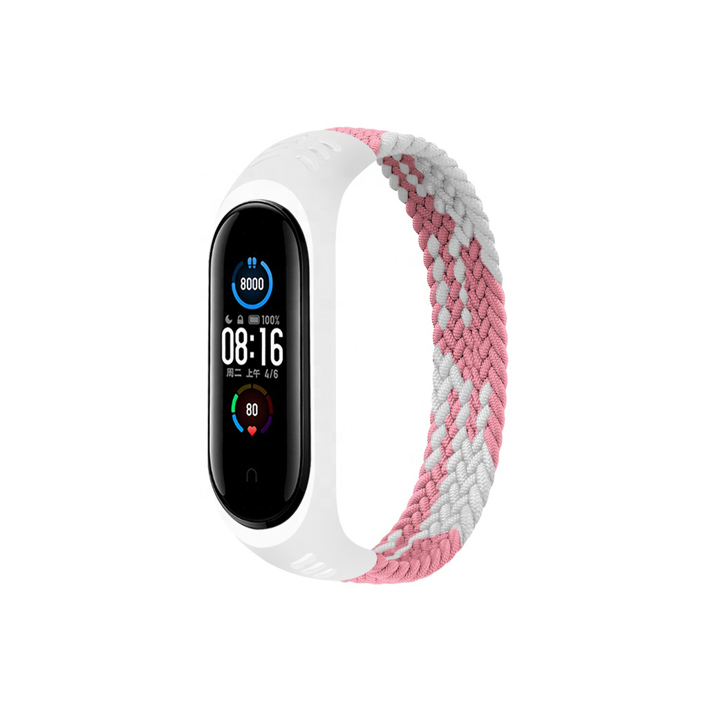 Ремінець до фітнес браслета BeCover Elastic Nylon Style для Xiaomi Mi Smart Band 5/6 (Size L) Pink-White (706164)