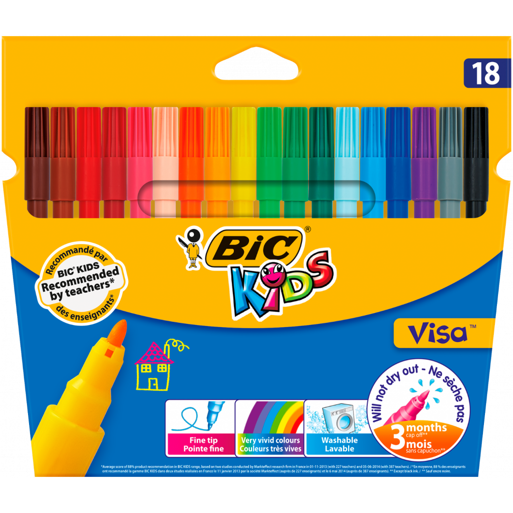 Фломастери Bic Kids Visa 880, 18 кольорів (bc888681)