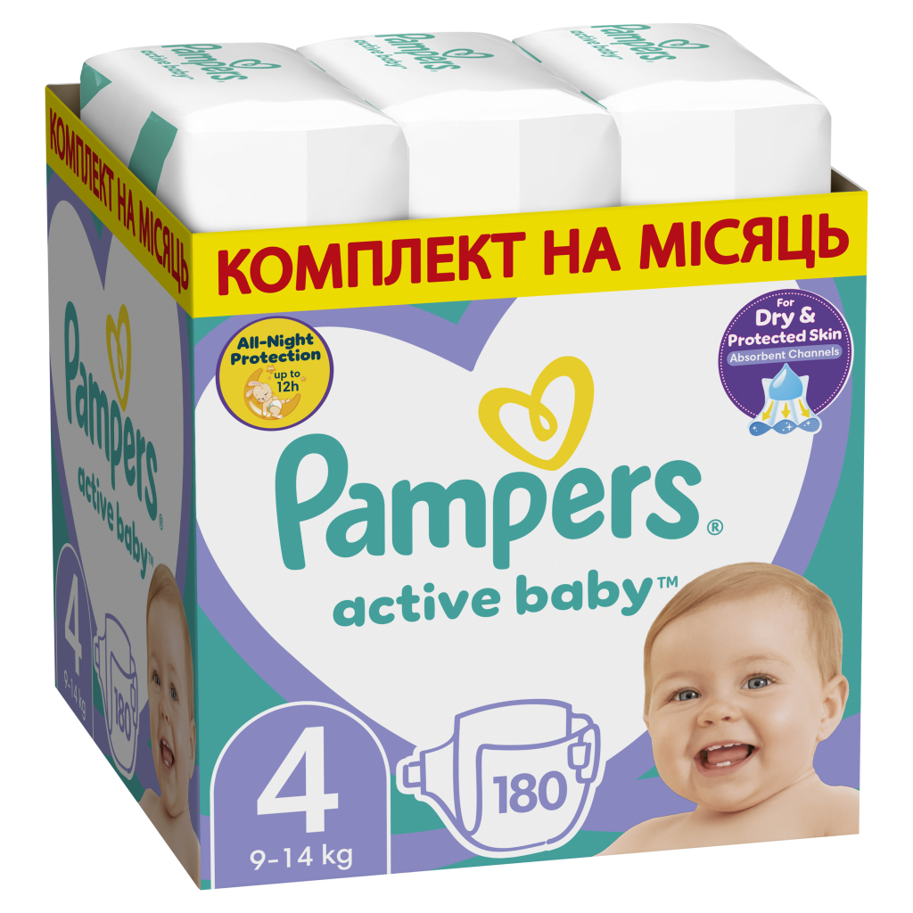 Підгузок Pampers Active Baby Maxi Розмір 4 (9-14 кг), 180 шт. (8006540032725)