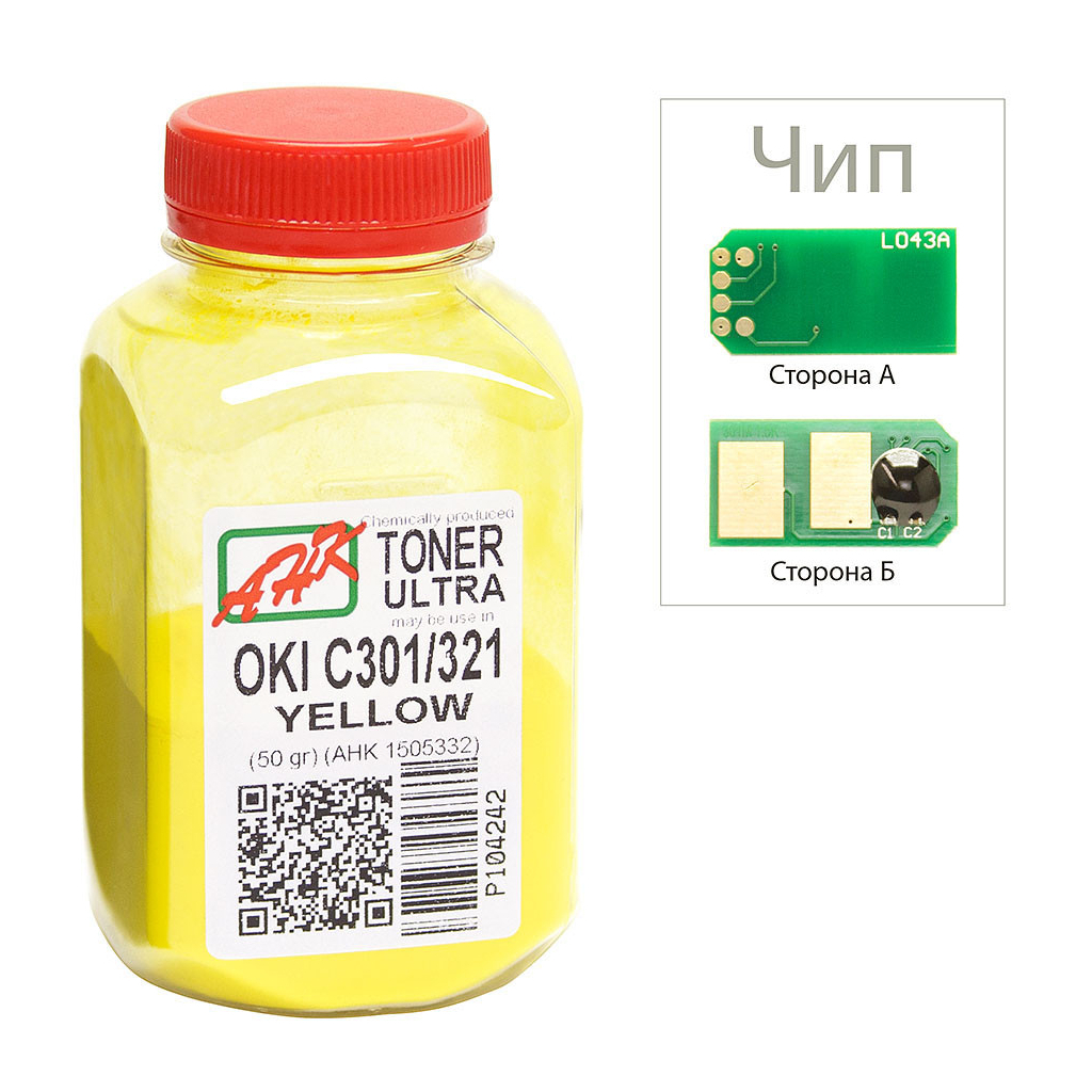 Тонер OKI C301/321, 50г Yellow+chip AHK (1505328)