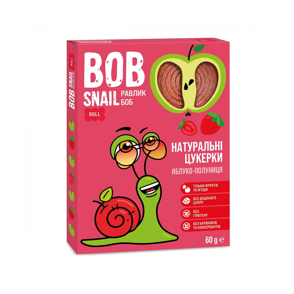 Цукерка Bob Snail Равлик Боб Яблучно-полуниця 60 г (4820162520415)