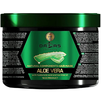 Маска для волосся Dalas Aloe Vera з гіалуроновою кислотою, натуральним соком алое й олією чайного дерева 500 мл (4260637723598)