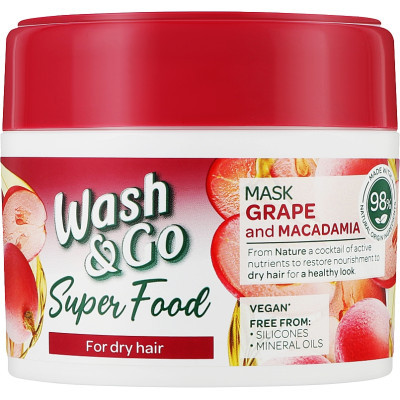 Маска для волосся Wash&Go Super Food З виноградом і макадамією Для сухого волосся 300 мл (8008970053073)