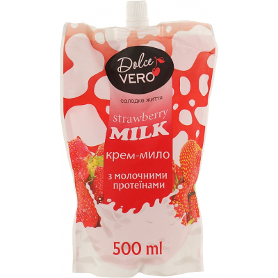 Рідке мило Dolce Vero Strawberry Milk з молочними протеїнами дой-пак 500 мл (4820091146953)