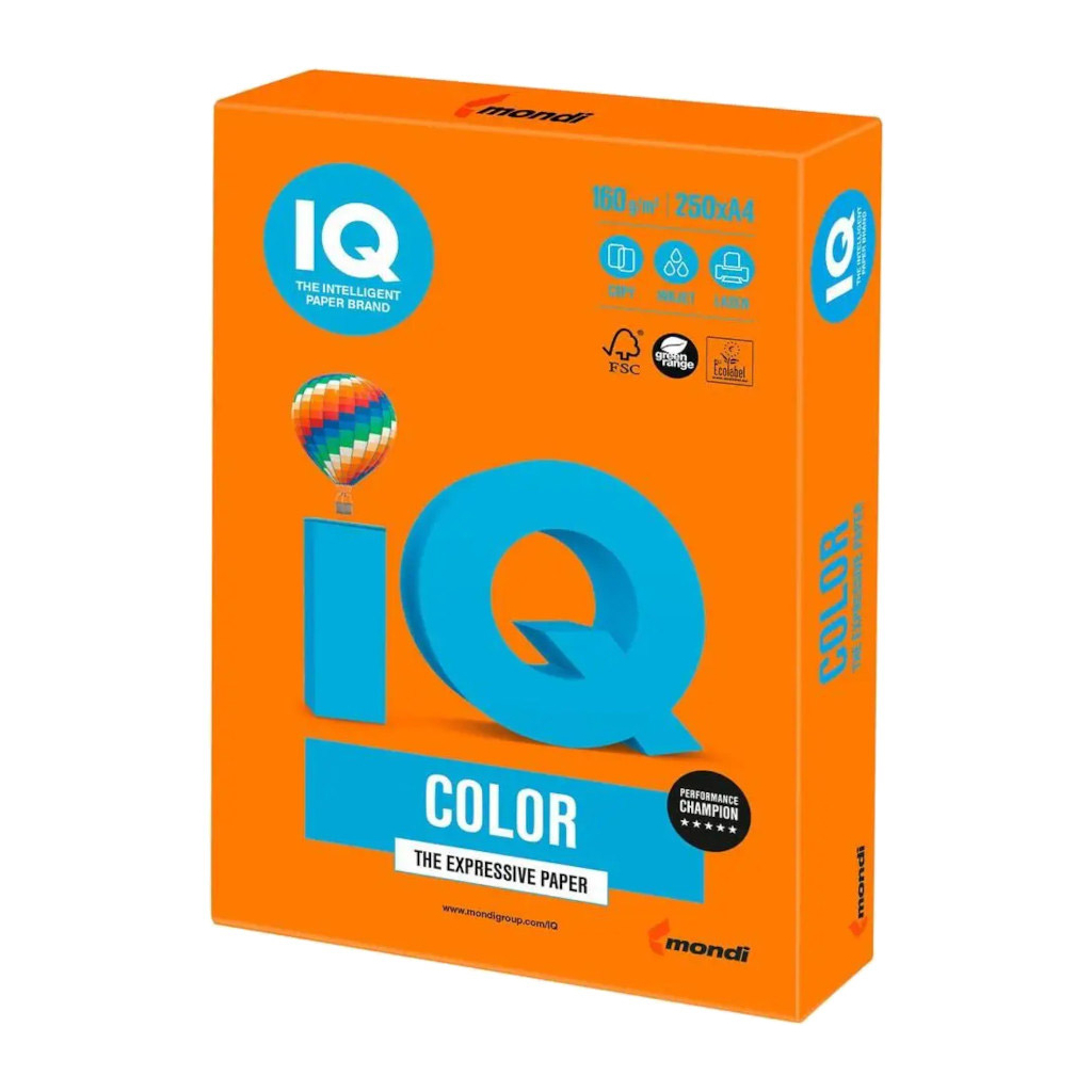 Папір Mondi IQ color А4 intensive, 160g 250sh Orange (OR43/A4/160/IQ)