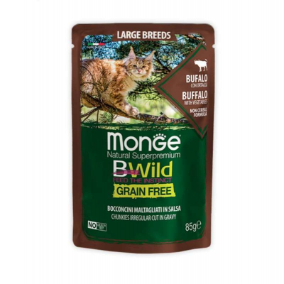 Вологий корм для кішок Monge BWild Cat Free Wet з м'яса буйвола та овочами 85 г (8009470012751)