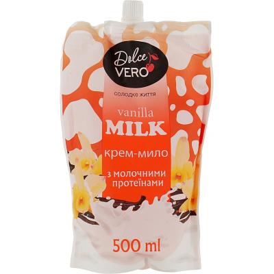 Рідке мило Dolce Vero Vanilla Milk з молочними протеїнами дой-пак 500 мл (4820091146939)