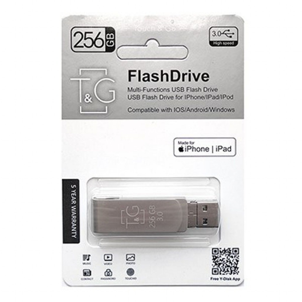 USB флеш накопичувач T&G 256GB 007 Metal Series USB 3.0 (TG007IOS-256G3)