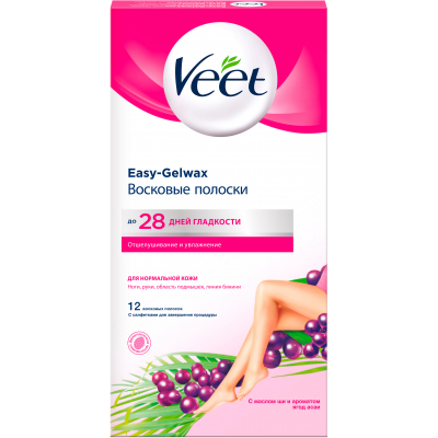 Воскові смужки Veet Easy-Gelwax для нормальної шкіри 12 шт. (8413600511012/4680012390939)