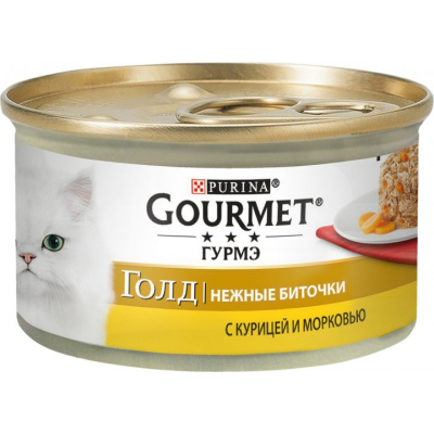 Вологий корм для кішок Purina Gourmet Gold. Ніжні биточки з куркою і морквою 85 г (7613035442207)