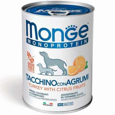 Консерви для собак Monge Dog Fruit Monoprotein індичка з цитрусами 400 г (8009470014335)