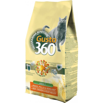 Сухий корм для кішок Gusto 360 Adult Cat Beef з яловичиною, куркою та овочами 1.5 кг (8014556125867)