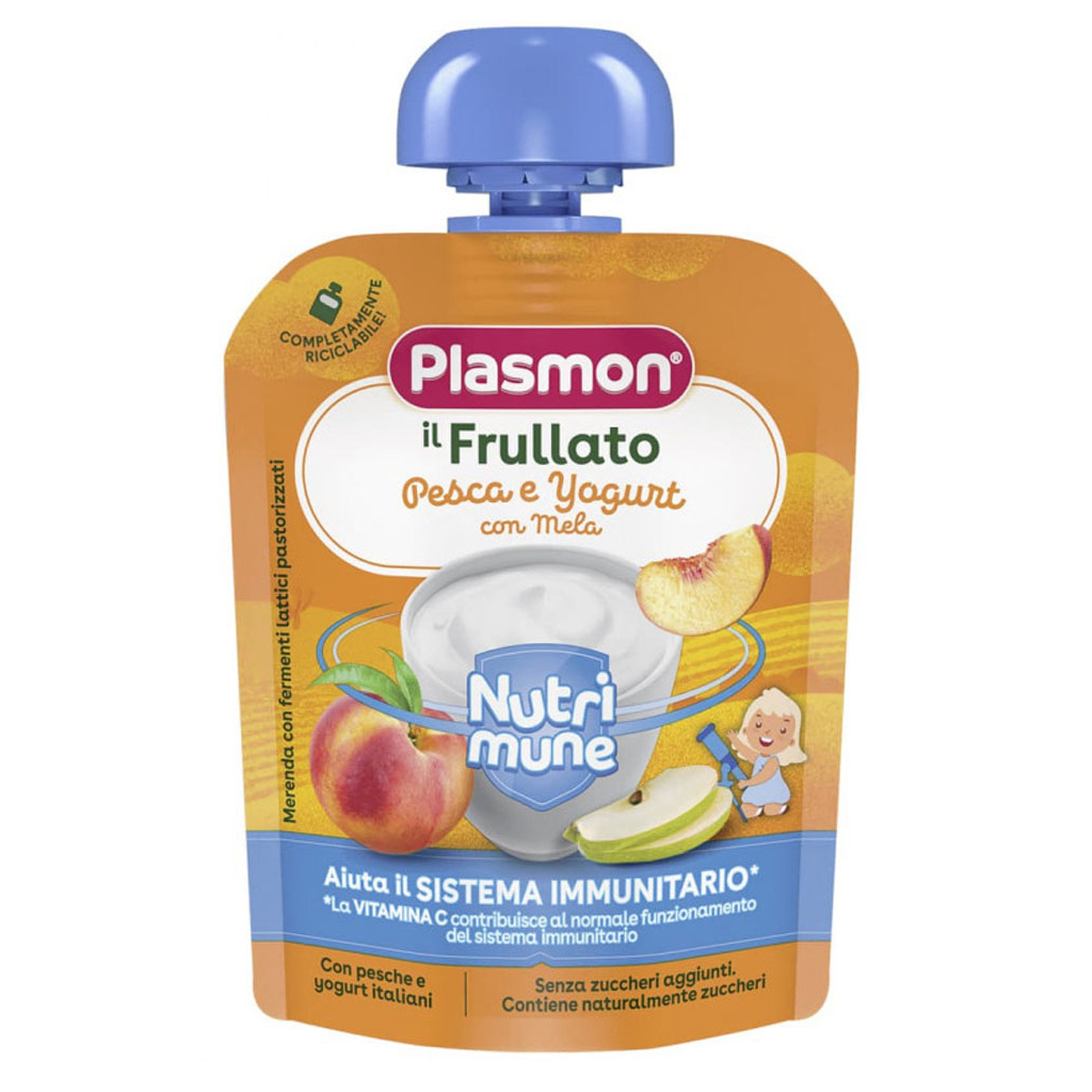 Дитяче пюре Plasmon Персик, яблуко, йогурт 85 г (1136144)