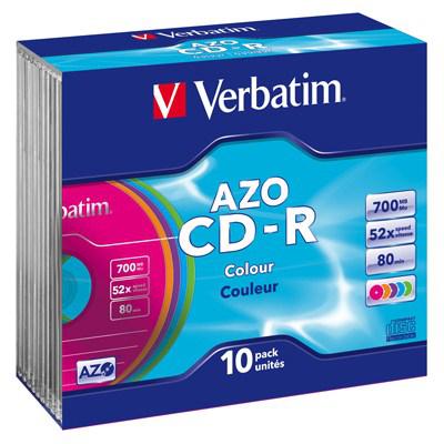 Диск CD Verbatim 700Mb 52x SlimCase 10шт AZO Colour (43308)